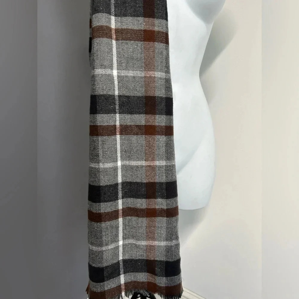 Multi Color Gray Plaid Scarf 20.5 X 80.5 Cozy Winter Fringe Bohemian Grandpacore
